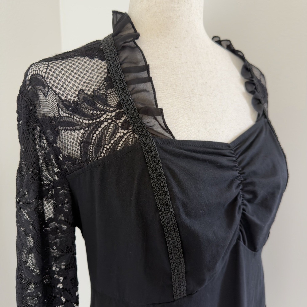 Hanna Nikole Top Womens 16W Plus Black Lace Milkmaid Witchy Goth Punk Whimsigoth - Picture 4 of 11